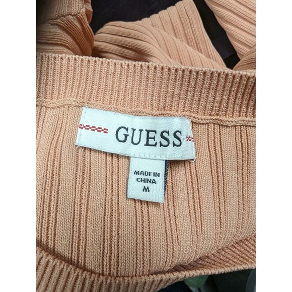 Guess Size M Ribbed Knit Crew Neck Cotton Sweater Womens Short Sleeved - Picture 3 of 4